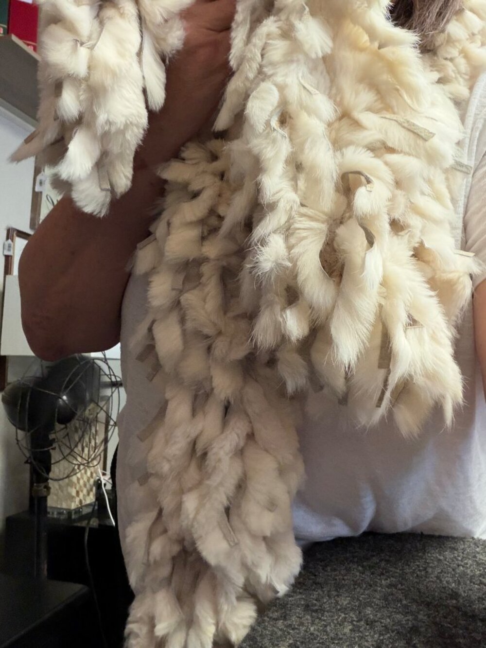 Vintage Ivory Rabbit Fur Fringe Scarf Wrap